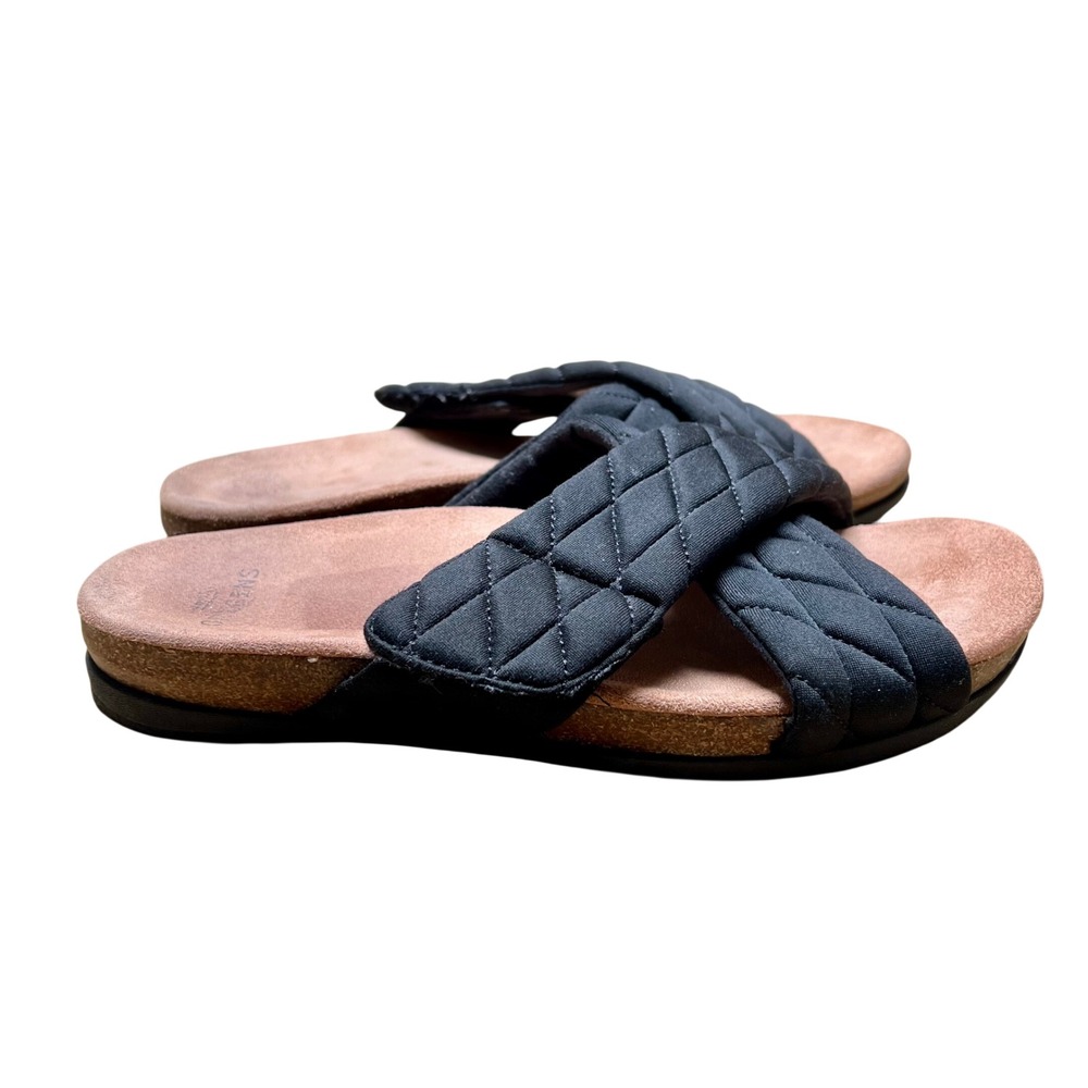 Earth Origins Womens 9 Black Quilted Crisscross Slide Sandals Comfort Cork Sole